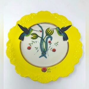 ANTHROPOLOGIE LOU ROTA Nature Table hummingbird salad dessert plate yellowfloral